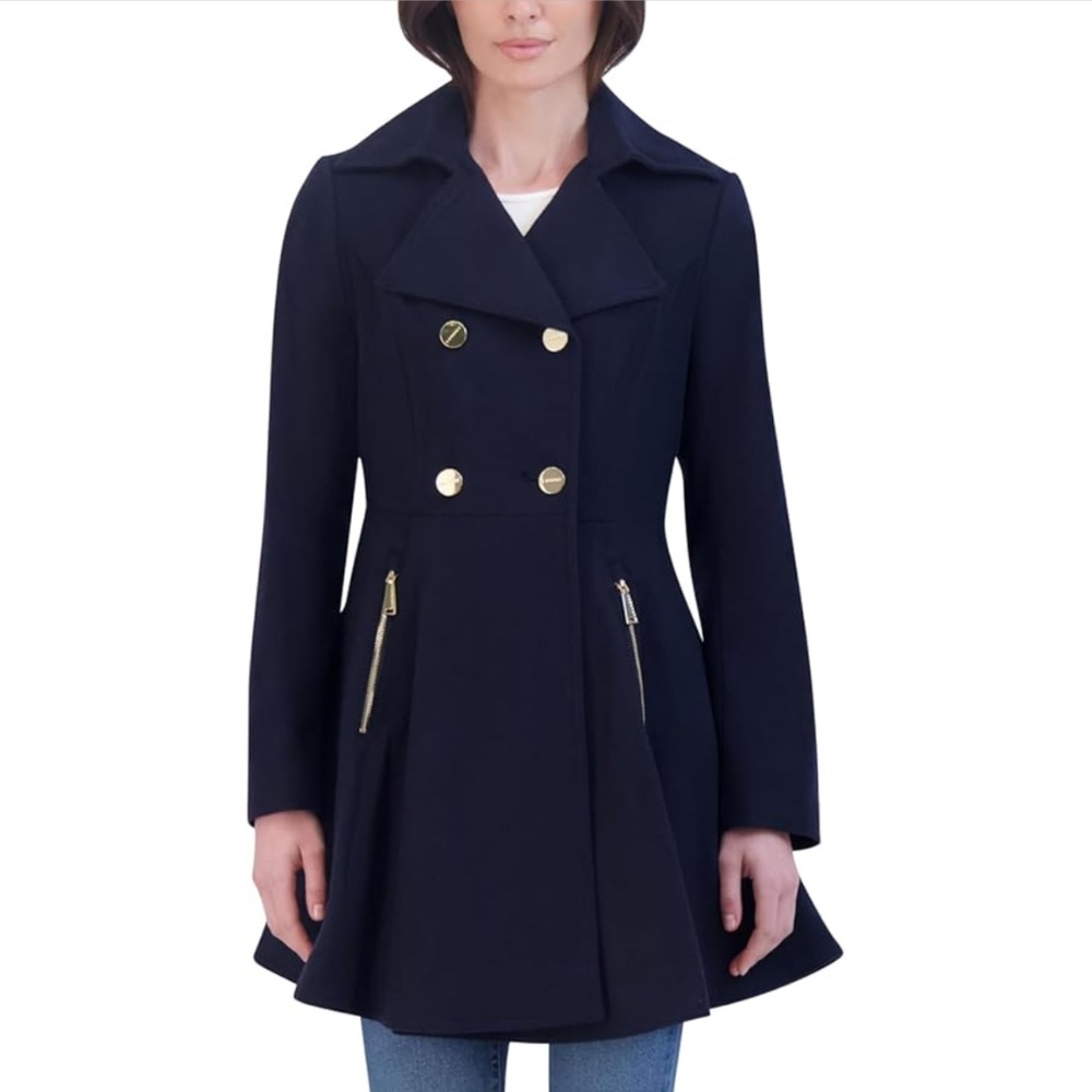 Laundry, Navy Melton Fit and Flare Wool Coat, Women Size XXS